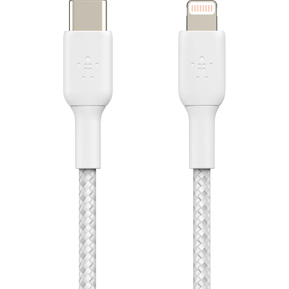 Belkin BOOST↑CHARGE USB-C till Lightning flätad kabel 2 m (vit)